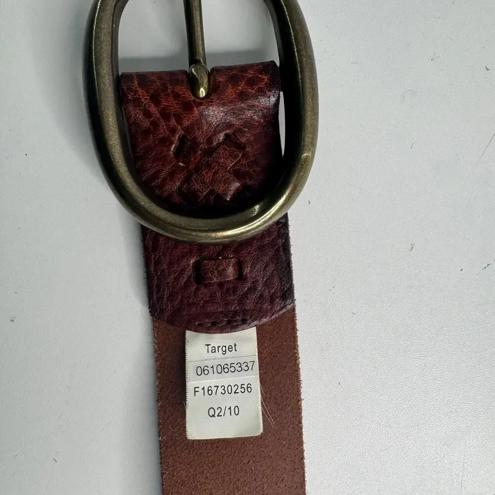 Vintage Y2K Mossimo Supply Brown Leather Belt Brass Hardware Sz XL Textured